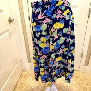 Talbots Blue and Yellow Pleated A-Line Midi Skirt Resort Wear